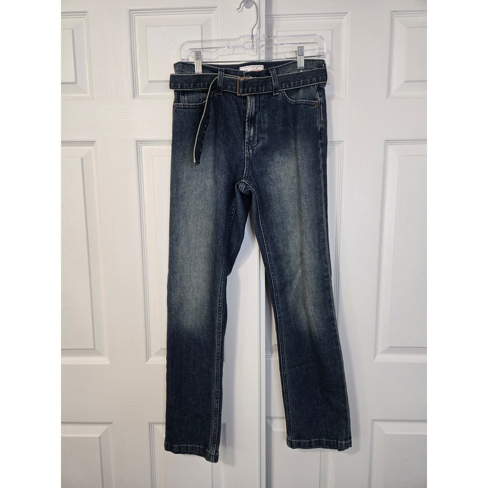 GAP 90s Straight High Rise Jeans Dark Wash Blue Belted Denim Pants Womens 27 4R